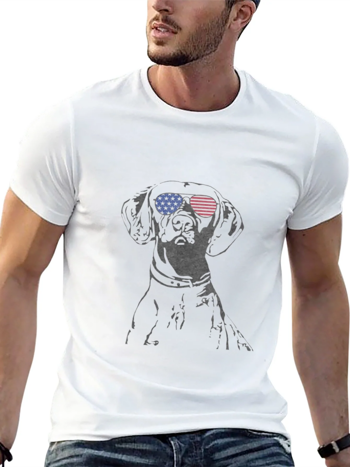 Dog with USA Flag Sunglasses Mens Tee product image 12