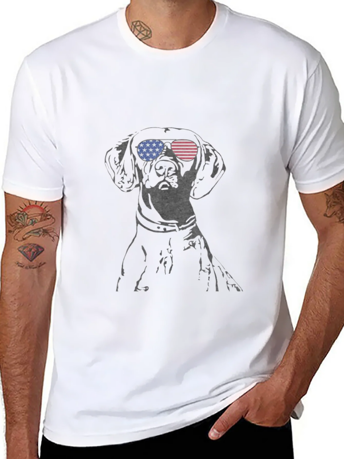 Dog with USA Flag Sunglasses Mens Tee product image 7