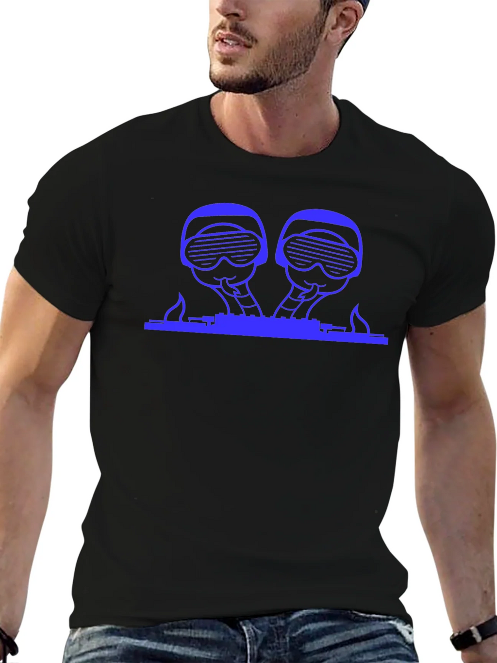 Blue Graphic DJ T-Shirt - Black Crew Neck Tee product image 6