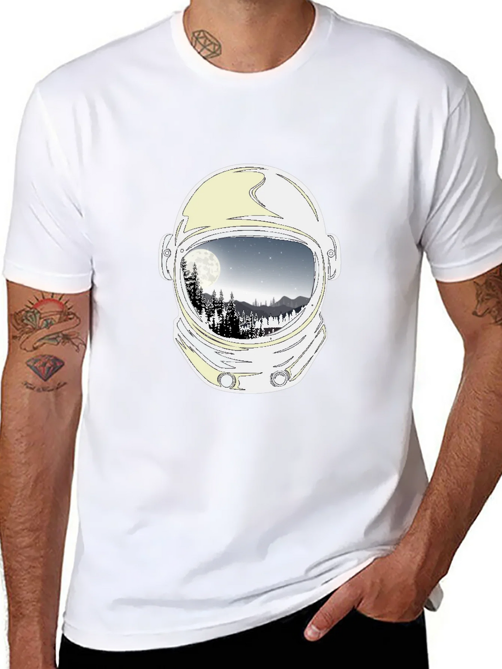 Astronaut Helmet Moon Scene Graphic Tee - Black product image 7
