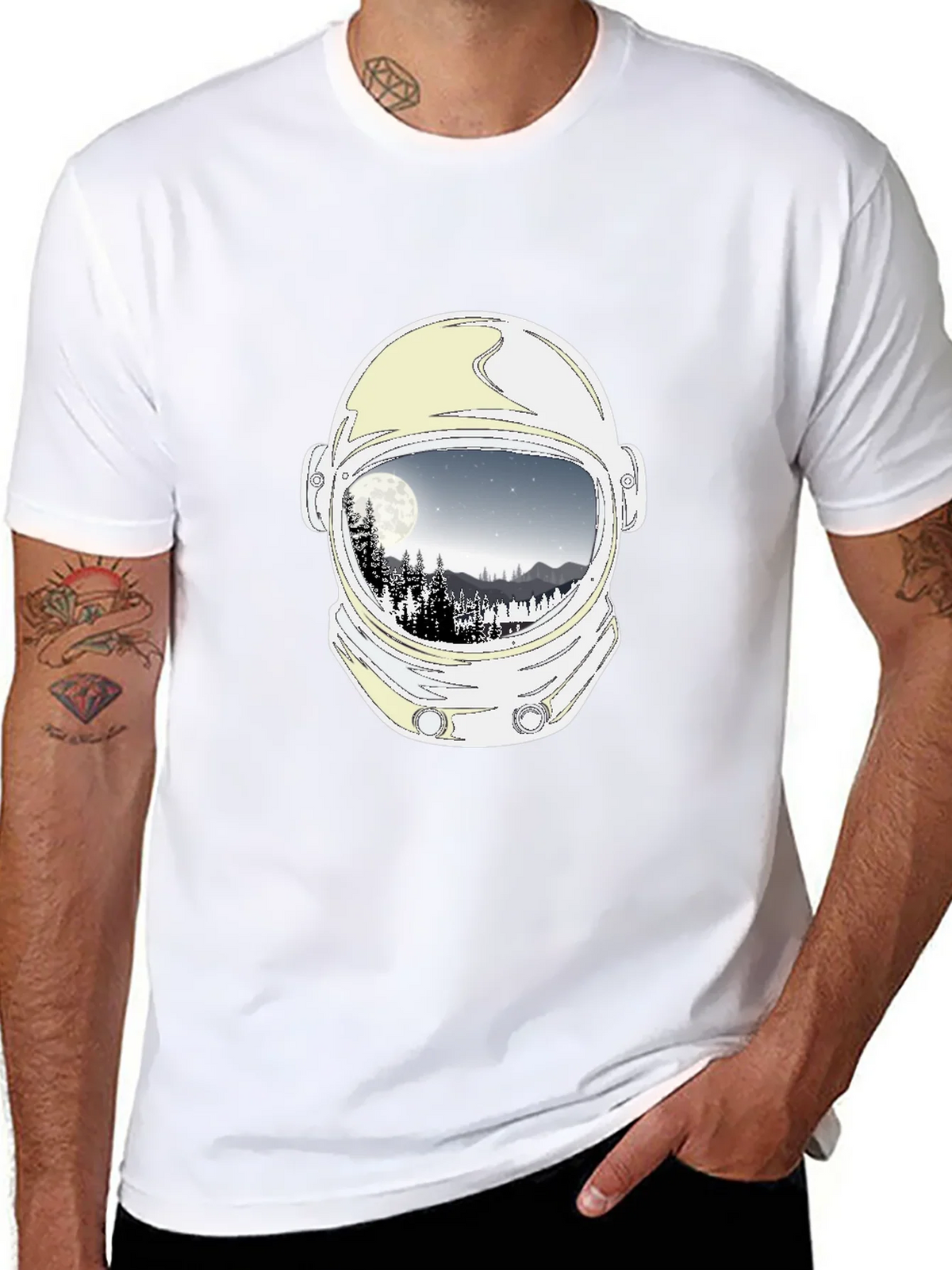 Astronaut Helmet Moon Scene Graphic Tee - Black product image 7