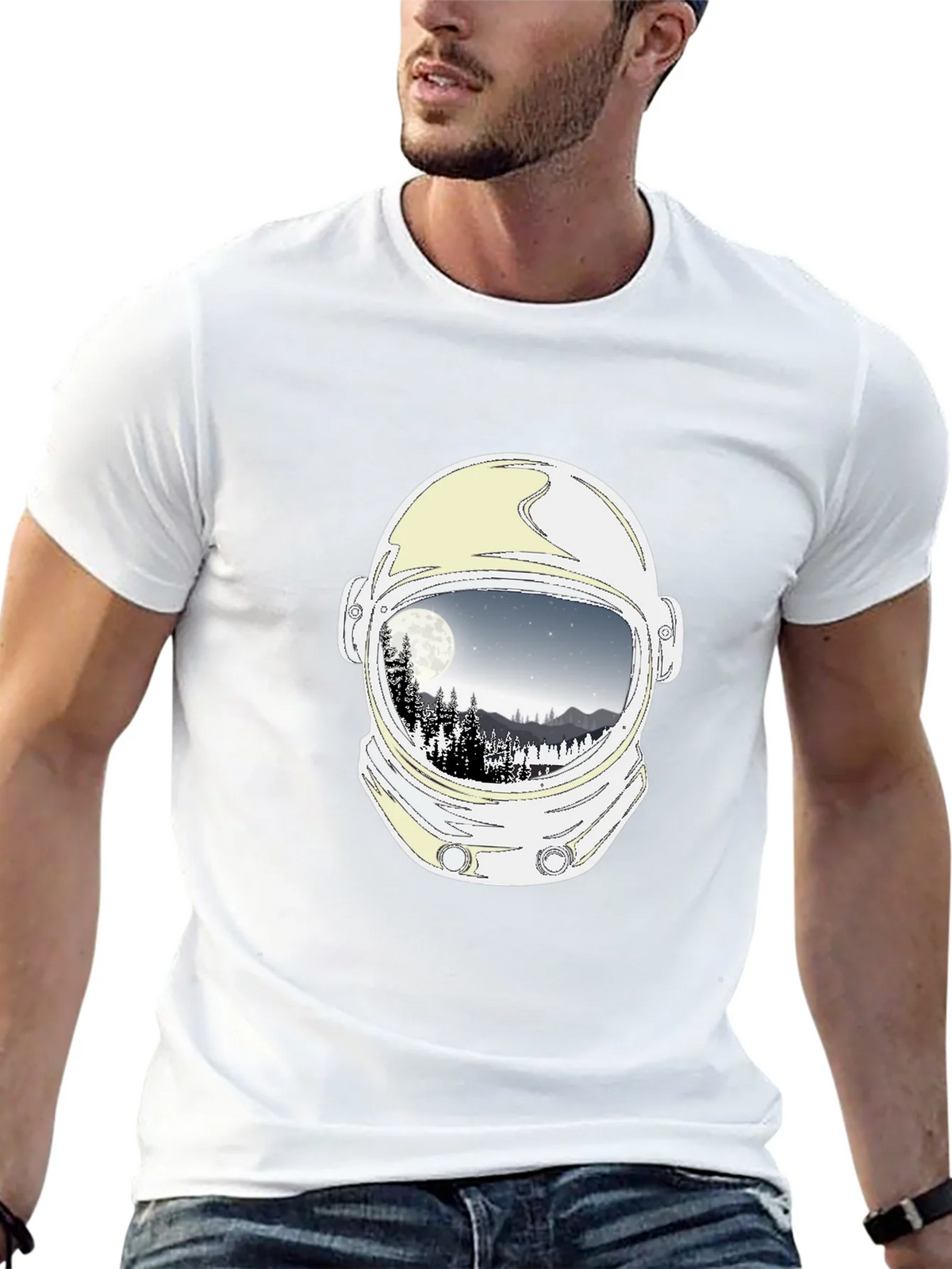 Astronaut Helmet Moon Scene Graphic Tee - Black product image 12