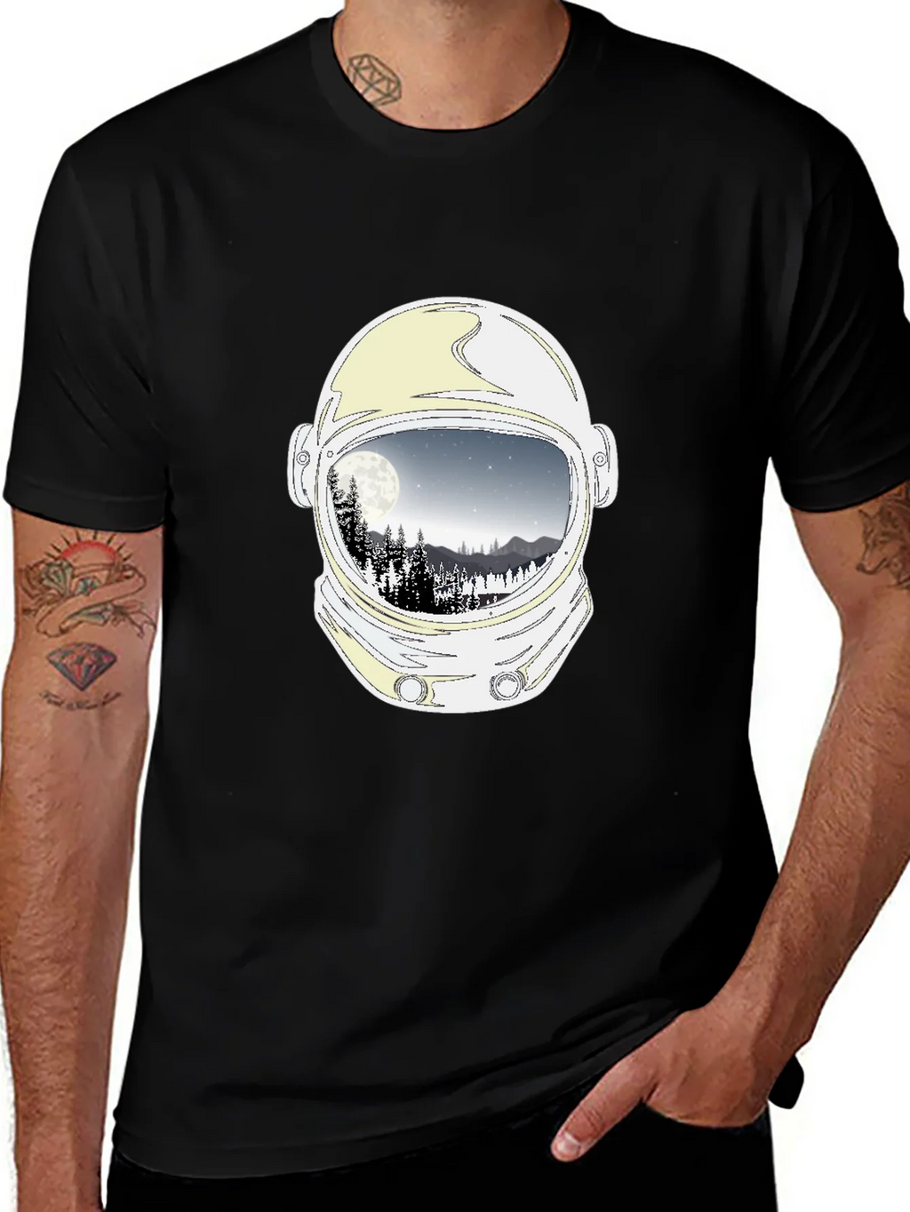 Astronaut Helmet Moon Scene Graphic Tee - Black product image 1