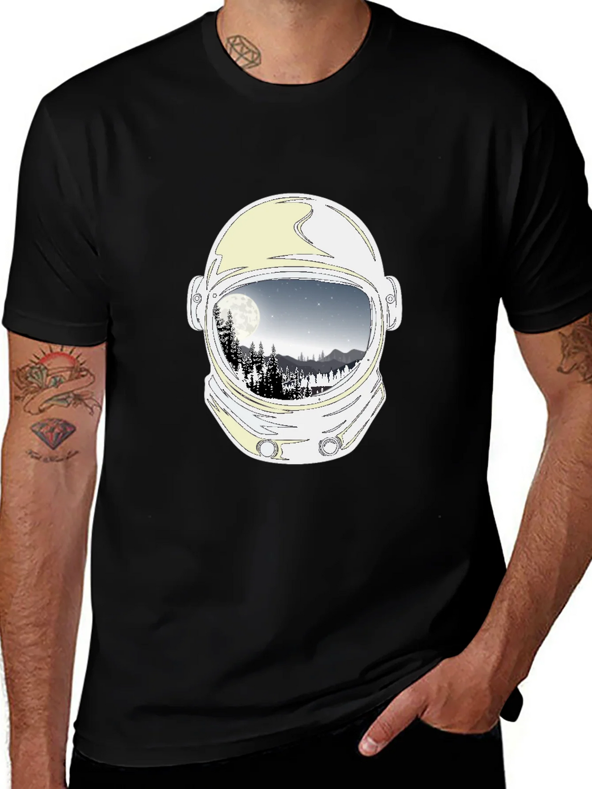 Astronaut Helmet Moon Scene Graphic Tee - Black product image 1