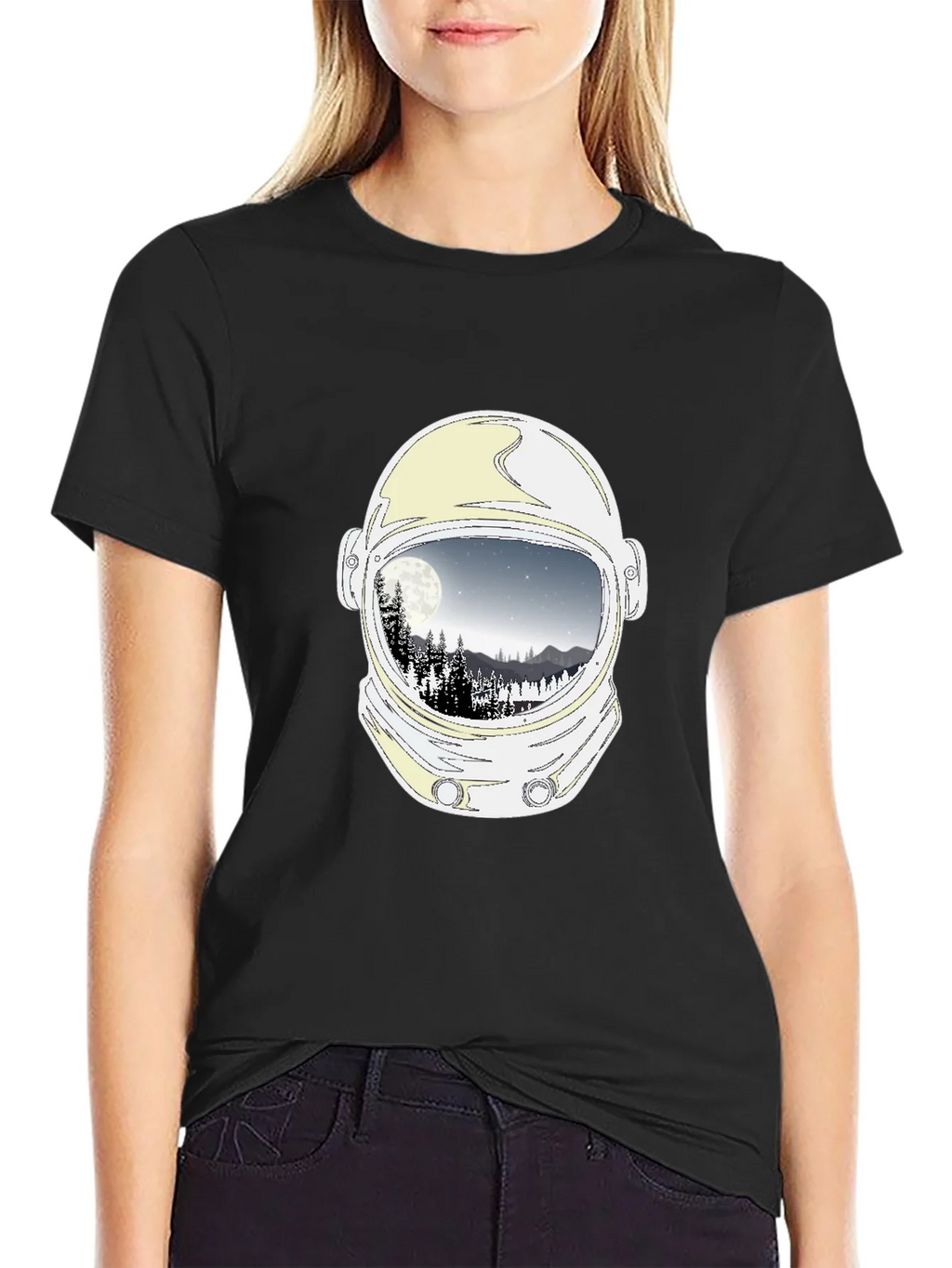 Astronaut Helmet Moon Scene Graphic Tee - Black product image 2