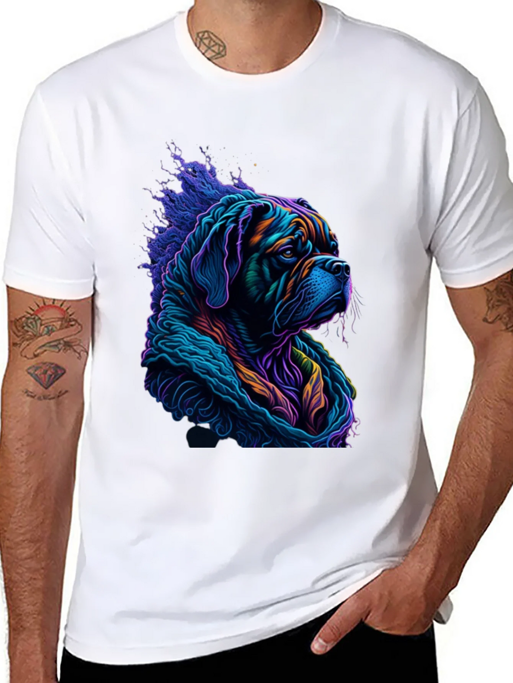 Vibrant Dog Graphic Tee - Stylish Mens Black T-Shirt product image 7