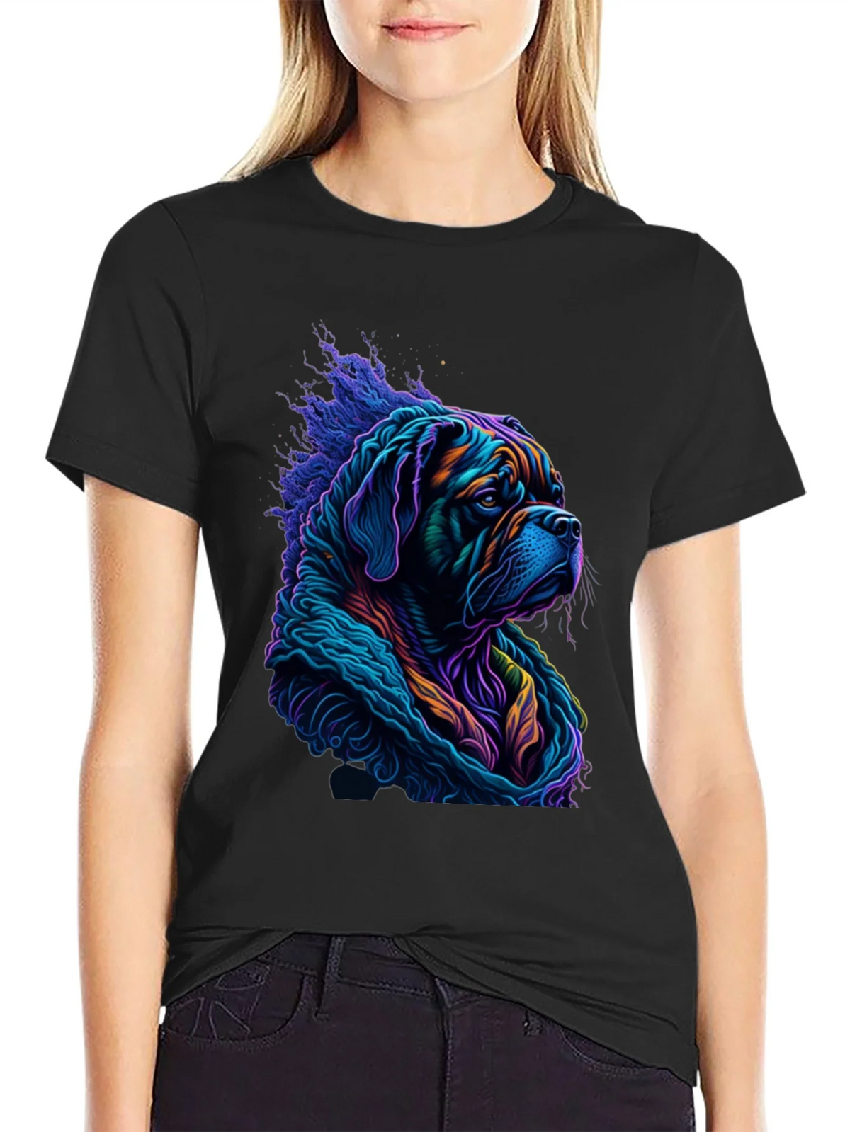 Vibrant Dog Graphic Tee - Stylish Mens Black T-Shirt product image 2