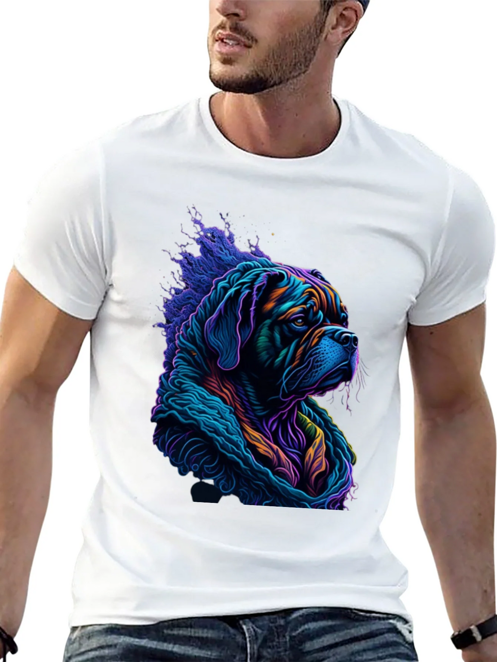 Vibrant Dog Graphic Tee - Stylish Mens Black T-Shirt product image 12