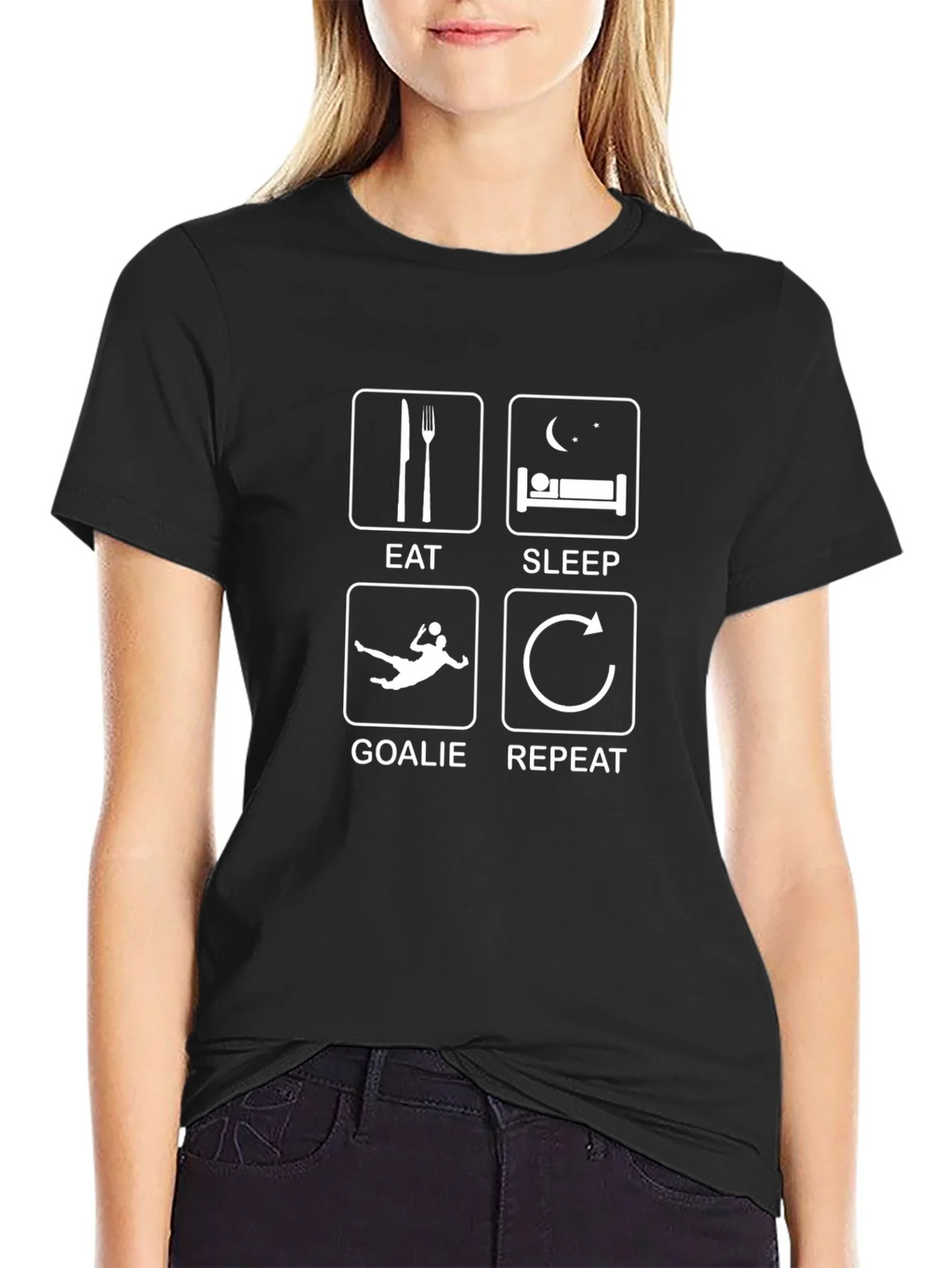 Eat Sleep Goalie Repeat Black Graphic T-Shirt product image 2