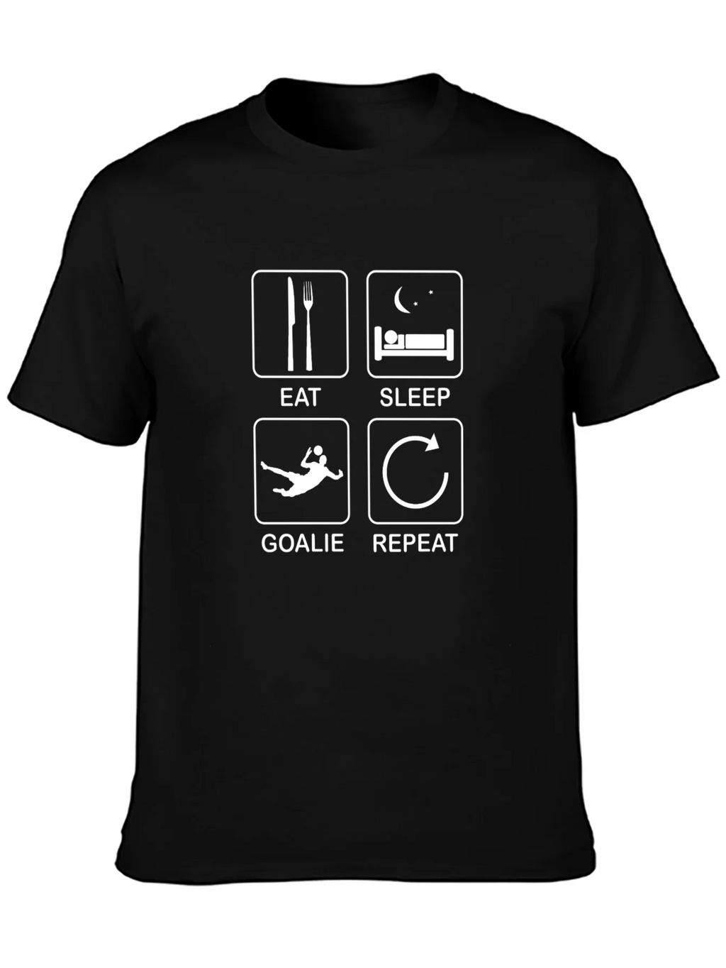 Eat Sleep Goalie Repeat Black Graphic T-Shirt product image 3