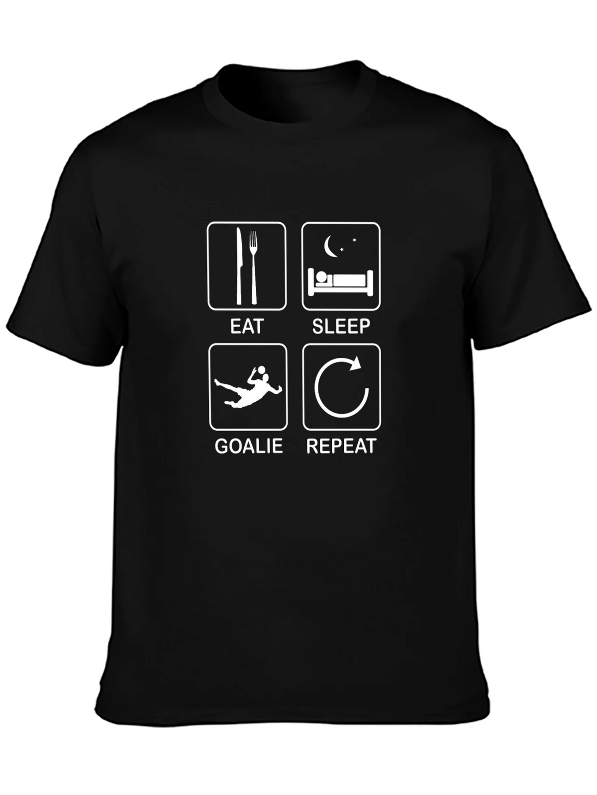 Eat Sleep Goalie Repeat Black Graphic T-Shirt product image 3