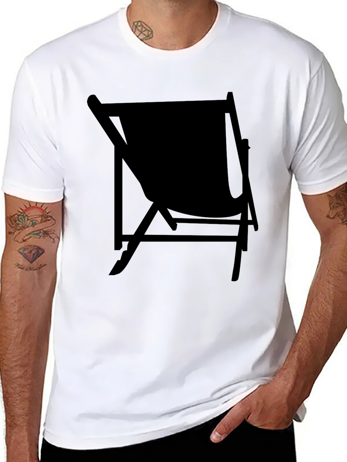 Mens Black Relaxed Fit T-Shirt with Chair Graphic product image 7