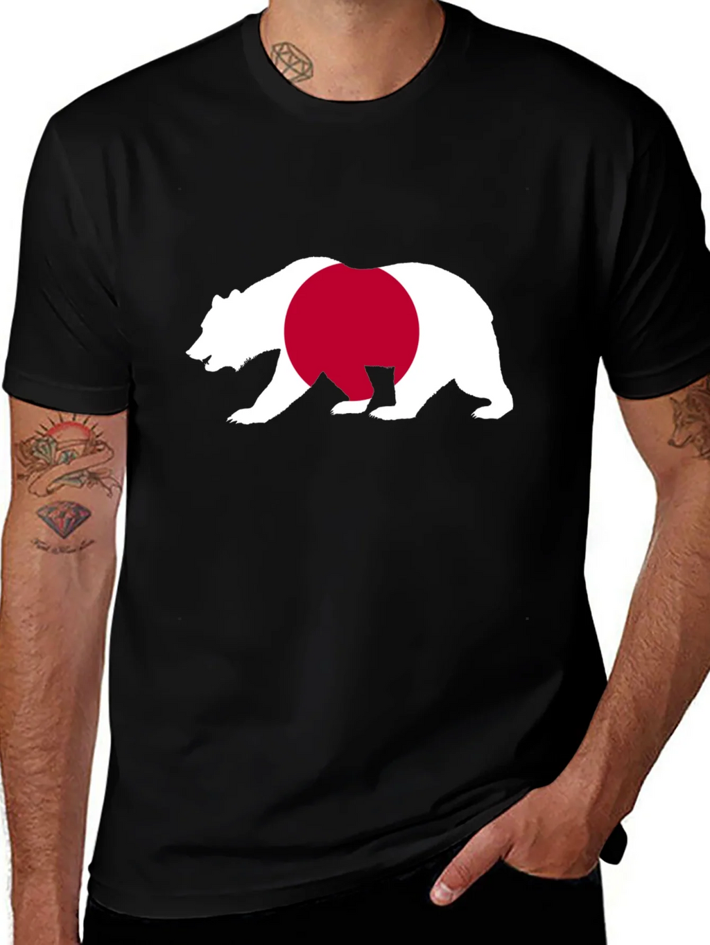 Bear Japan Flag Graphic Tee - Black Cotton Shirt product image 1