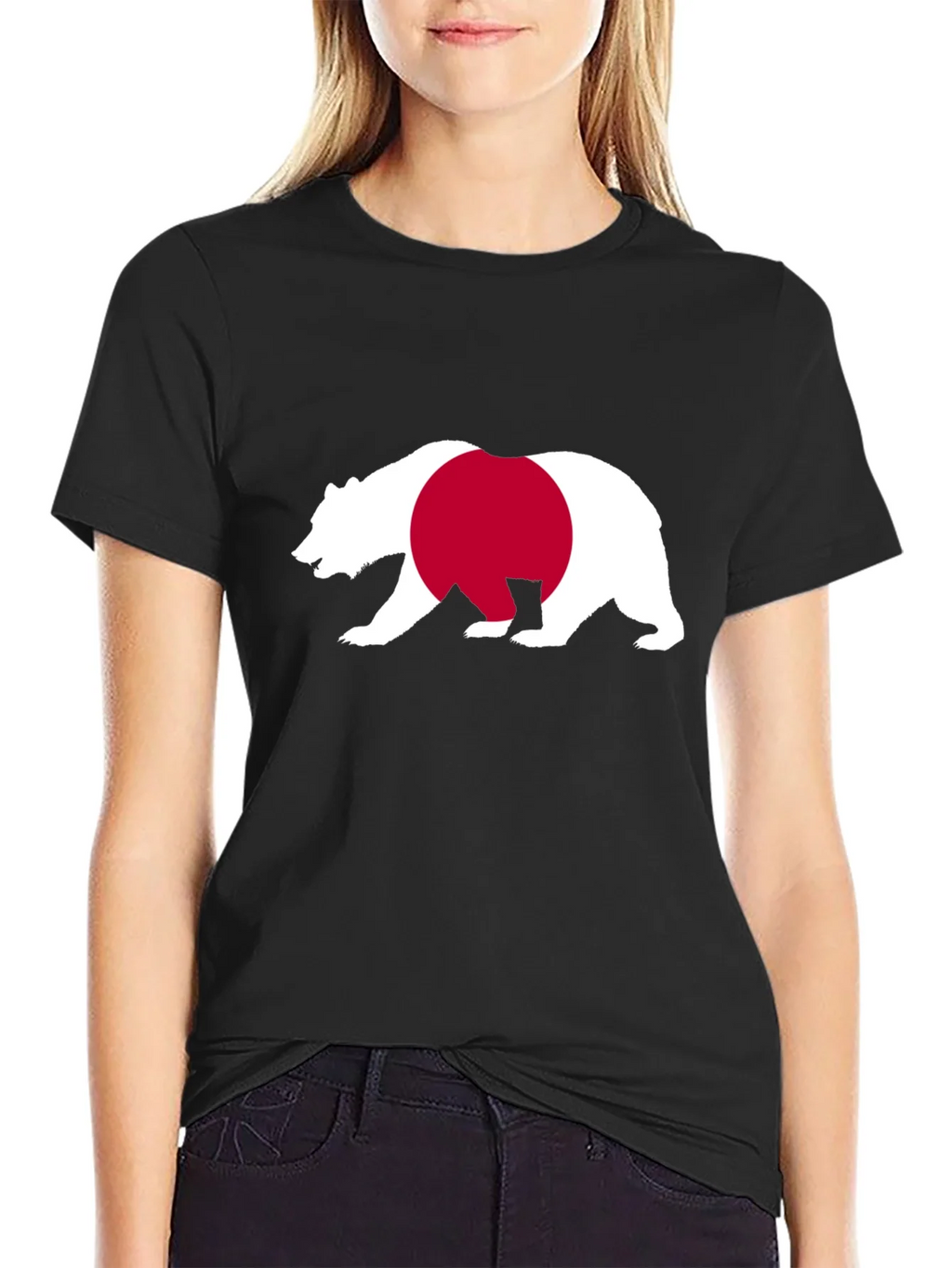 Bear Japan Flag Graphic Tee - Black Cotton Shirt product image 2