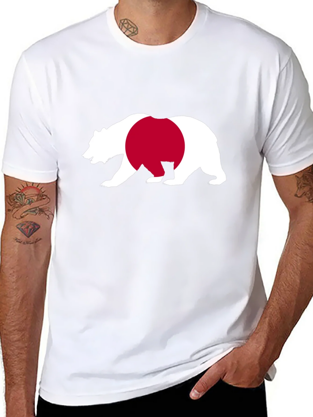 Bear Japan Flag Graphic Tee - Black Cotton Shirt product image 7