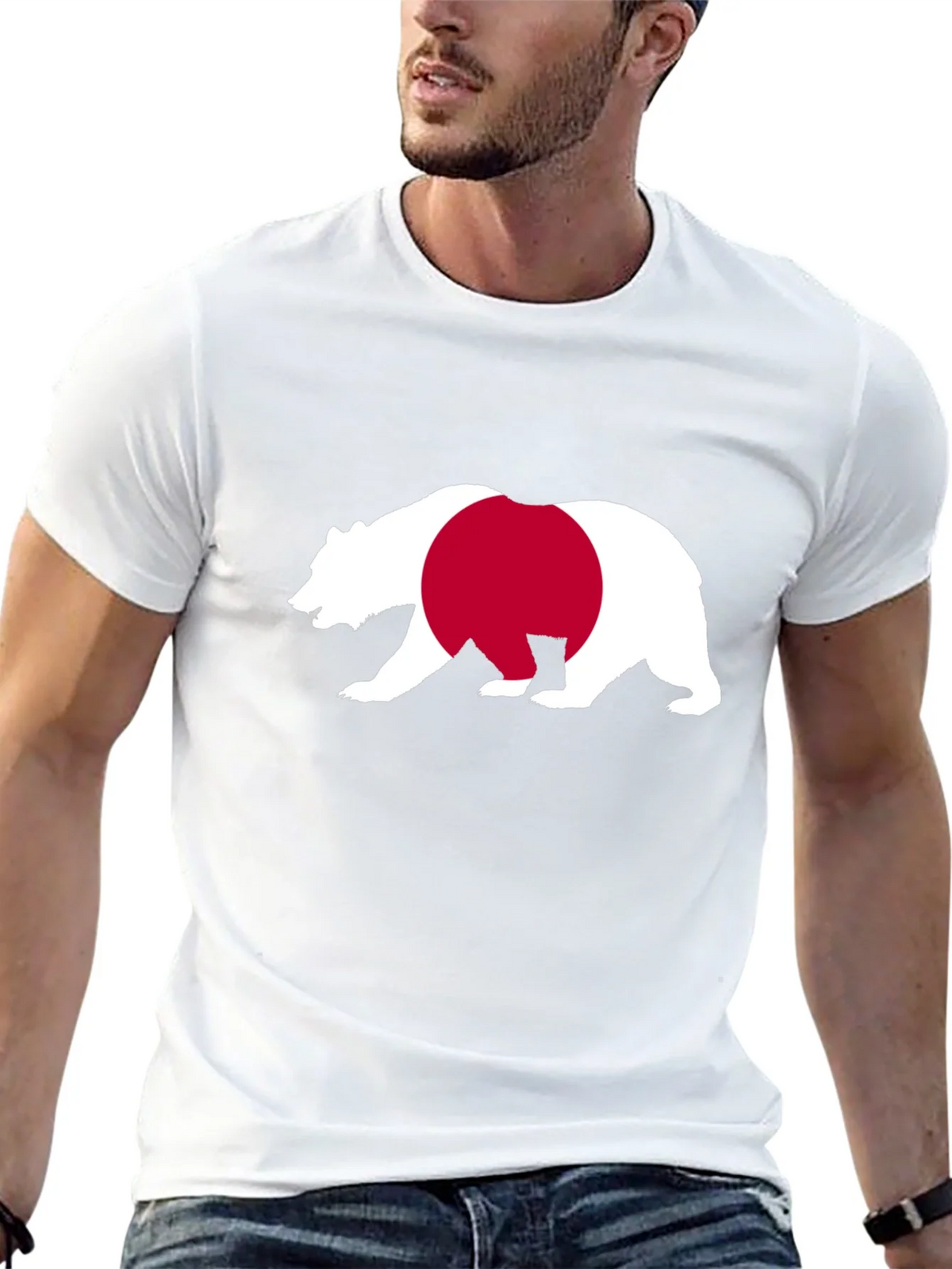Bear Japan Flag Graphic Tee - Black Cotton Shirt product image 12