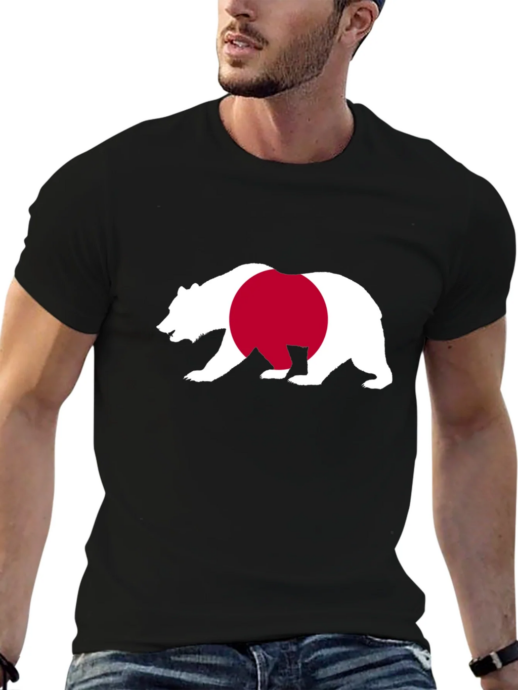 Bear Japan Flag Graphic Tee - Black Cotton Shirt product image 6