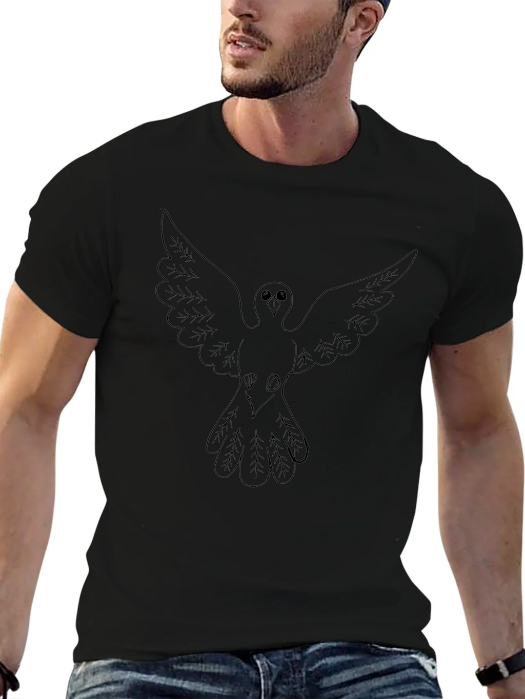 Mens Black T-Shirt with Dove Graphic product image 6