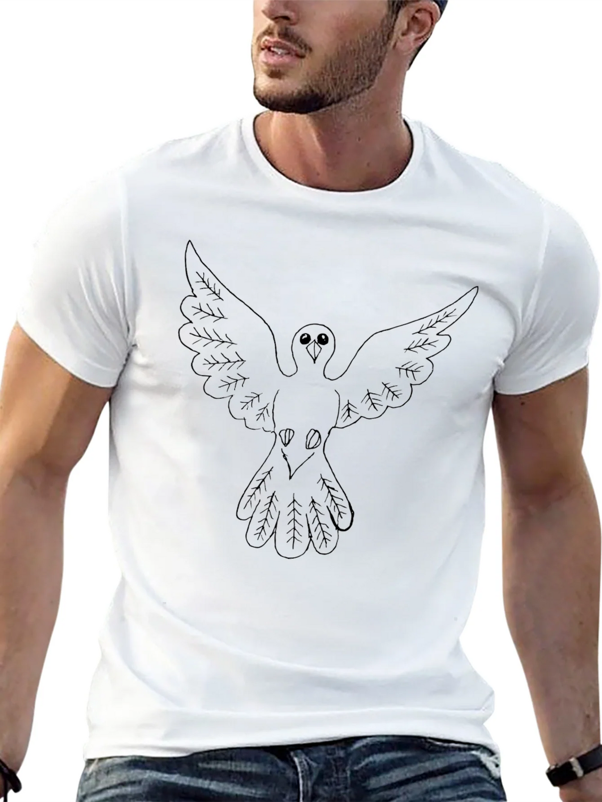 Mens Black T-Shirt with Dove Graphic product image 12