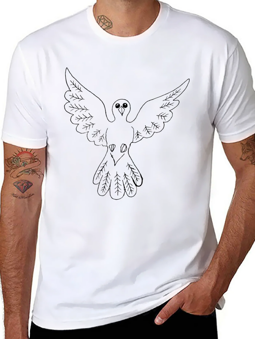 Mens Black T-Shirt with Dove Graphic product image 7