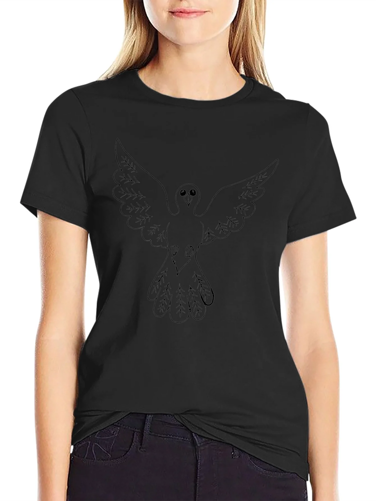 Mens Black T-Shirt with Dove Graphic product image 2